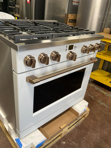 Range of model C2Y366P4TW2. Image # 1: GE Café™ 36" Smart Dual-Fuel Commercial-Style Range with 6 Burners (Natural Gas)
