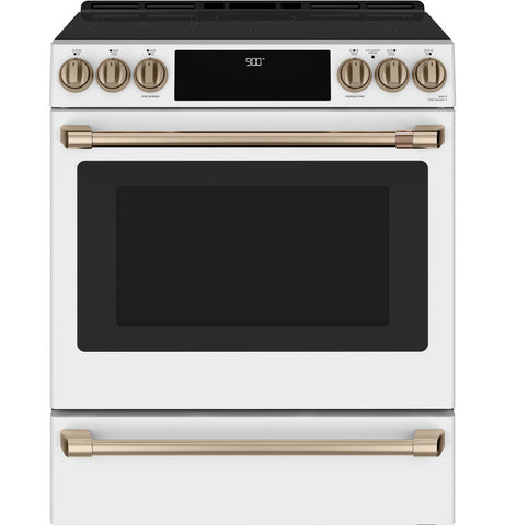 Range of model CHS900P4MW2. Image # 7: GE Café™ 30" Smart Slide-In, Front-Control, Induction and Convection Range with Warming Drawer