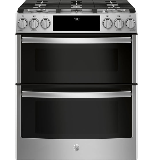 GE Profile™ Series 30" Slide-In Front Control Gas Double Oven Convection Range