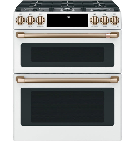 GE Café™ 30" Smart Slide-In, Front-Control, Gas Double-Oven Range with Convection