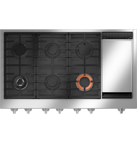 Cooktop of model CGU486P2TS1. Image # 2: GE Café™ 48" Commercial-Style Gas Rangetop with 6 Burners and Integrated Griddle (Natural Gas)