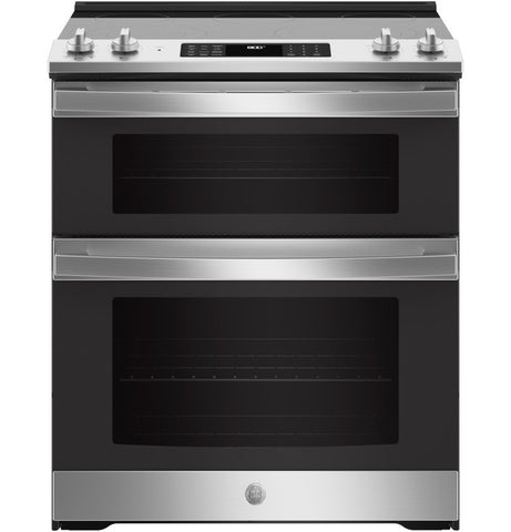 Range of model JSS86SPSS. Image # 7: GE® 30" Slide-In Electric Convection Double Oven Range