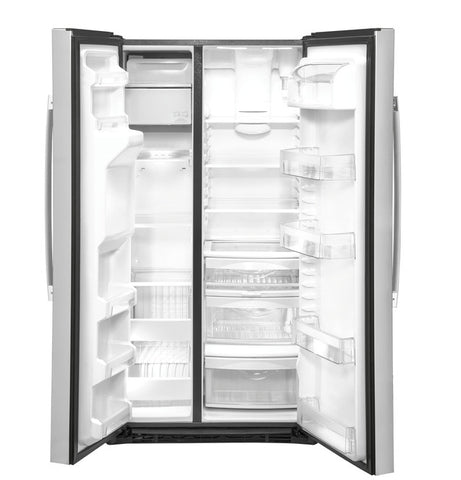 Refrigerator of model GZS22IYNFS. Image # 2: GE® 21.8 Cu. Ft. Counter-Depth Fingerprint Resistant Side-By-Side Refrigerator