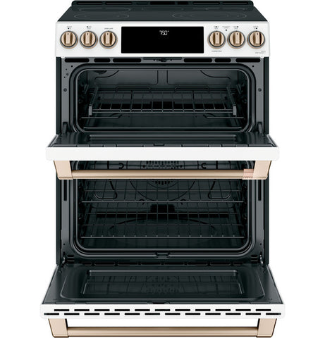 Range of model CES750P4MW2. Image # 2: GE Café™ 30" Smart Slide-In, Front-Control, Radiant and Convection Double-Oven Range