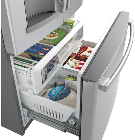 Refrigerator of model GFE28GYNFS. Image # 3: GE® ENERGY STAR® 27.7 Cu. Ft. Fingerprint Resistant French-Door Refrigerator