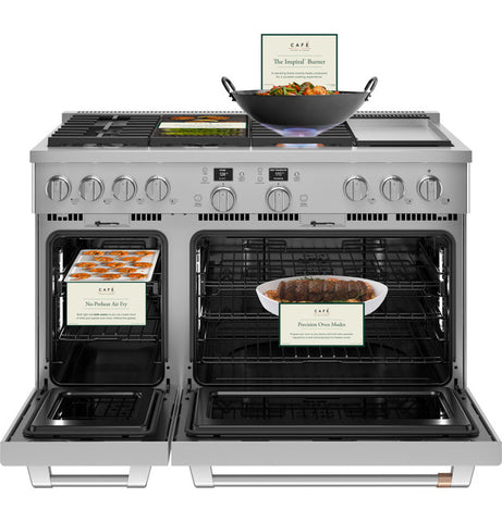 Range of model C2Y486P2TS1. Image # 7: GE Café™ 48" Smart Dual-Fuel Commercial-Style Range with 6 Burners and Griddle (Natural Gas)