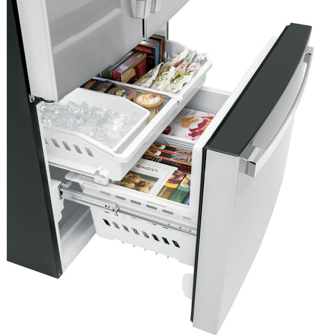 Refrigerator of model GNE27JYMFS. Image # 3: GE® ENERGY STAR® 27.0 Cu. Ft. Fingerprint Resistant French-Door Refrigerator