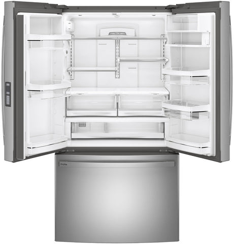 Refrigerator of model PWE23KYNFS. Image # 2: GE Profile™ ENERGY STAR® 23.1 Cu. Ft. Counter-Depth Fingerprint Resistant French-Door Refrigerator