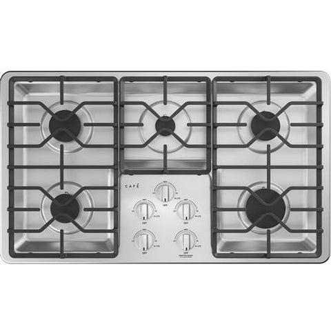 Cooktop of model CGP60362TS1. Image # 1: GE Café™ 36" Built-In Gas Cooktop with Dishwasher-Safe Grates