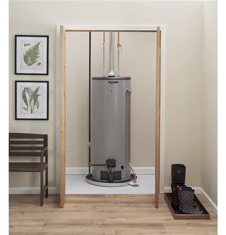Heater of model GG40T08BXR. Image # 2: GE RealMAX Choice 40-Gallon Tall Natural Gas Atmospheric Water Heater