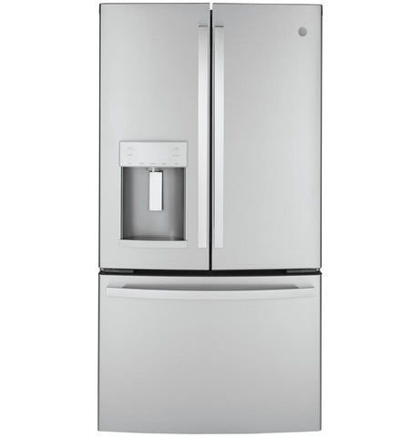 Refrigerator of model GYE22GYNFS. Image # 1: GE® ENERGY STAR® 22.1 Cu. Ft. Counter-Depth Fingerprint Resistant French-Door Refrigerator