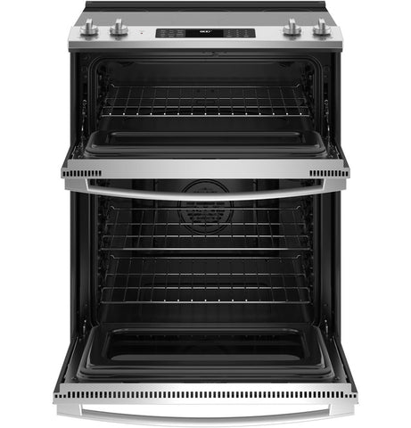 Range of model JSS86SPSS. Image # 6: GE® 30" Slide-In Electric Convection Double Oven Range