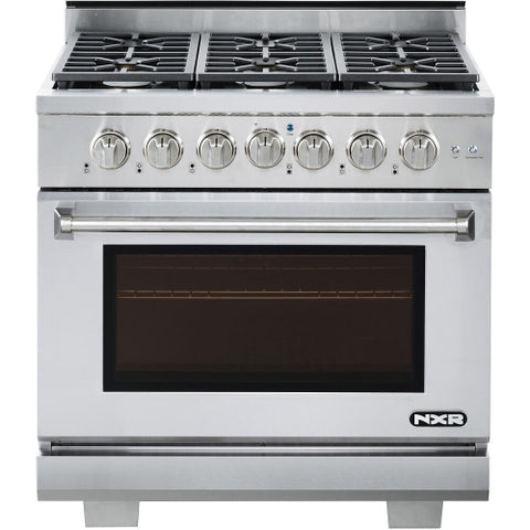 Range of model AK3605. Image # 1: NXR-36" Professional Range with Six Burners, Convection Oven, Natural Gas