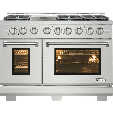 Range of model AKD4807. Image # 2: NXR -48-IN. CULINARY SERIES PROFESSIONAL STYLE GAS AND ELECTRIC DUAL FUEL RANGE, STAINLESS STEEL