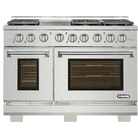 Range of model AKD4807. Image # 3: NXR -48-IN. CULINARY SERIES PROFESSIONAL STYLE GAS AND ELECTRIC DUAL FUEL RANGE, STAINLESS STEEL