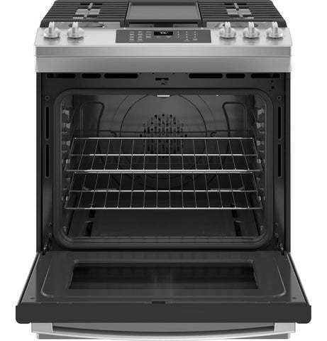 Range of model JGS760SPSS. Image # 2: GE® 30" Slide-In Front-Control Convection Gas Range with No Preheat Air Fry